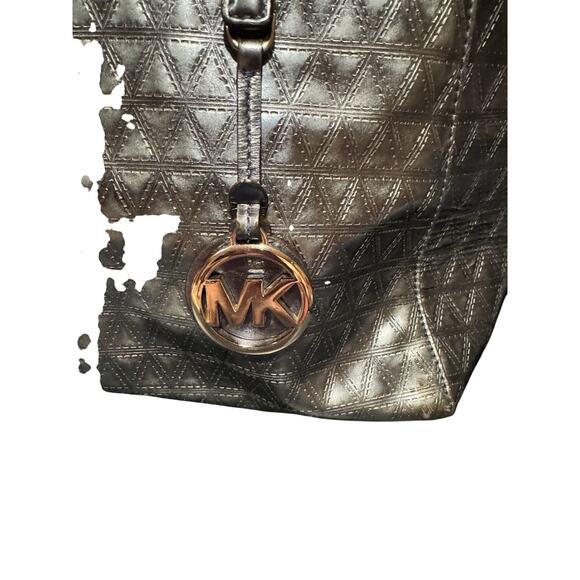 Michael Kors Voyager Blue Gunmetal Embossed Leather Large Tote - Picture 2 of 6